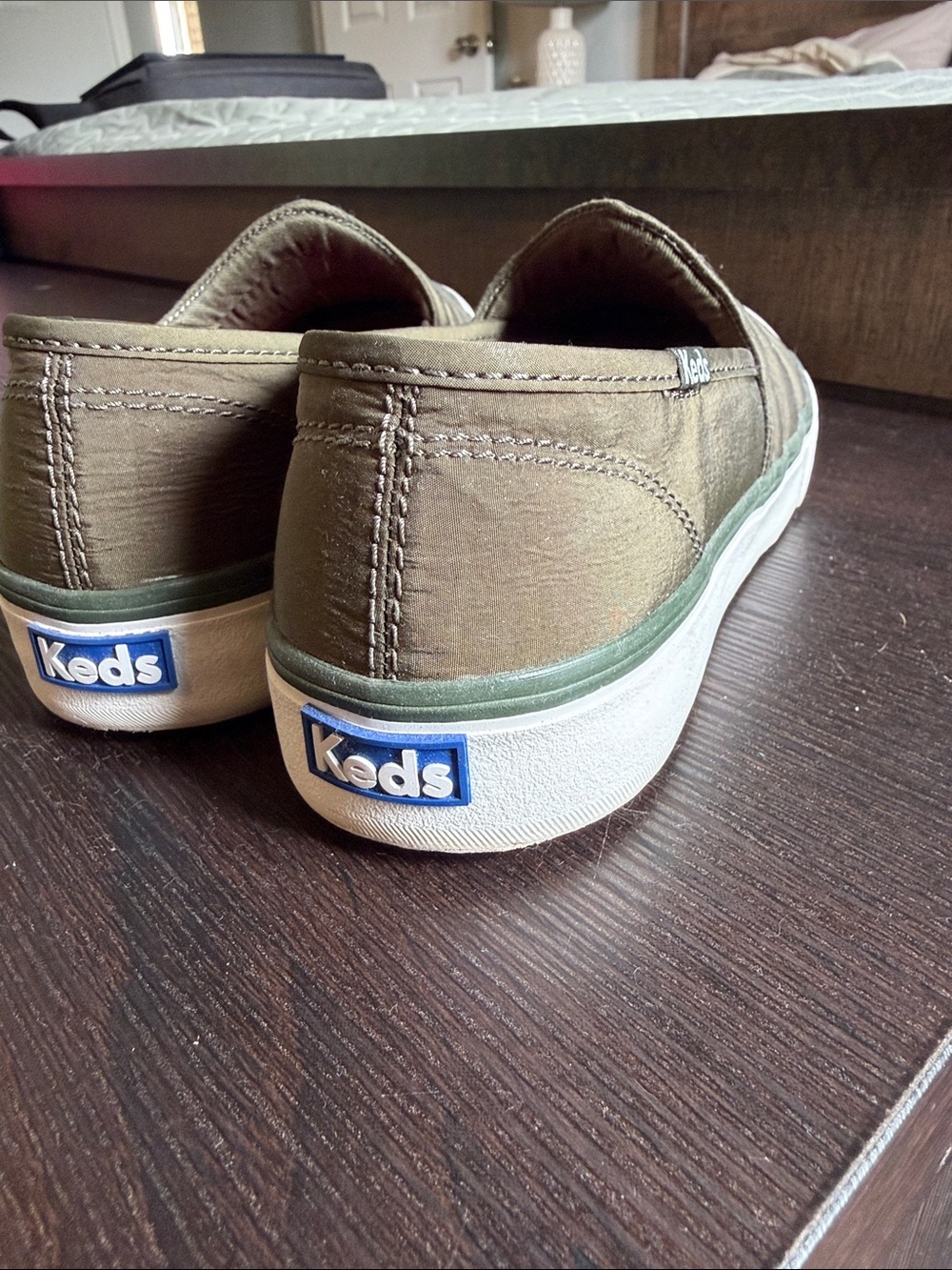 Keds Olive Quilted Slip-On Flats with Pink Insole - Picture 6 of 6